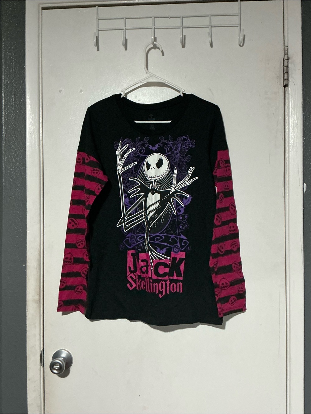 NWT Disney Jack Skellington Pink Striped Long Sleeve Tee XL 15/17 Discontinued